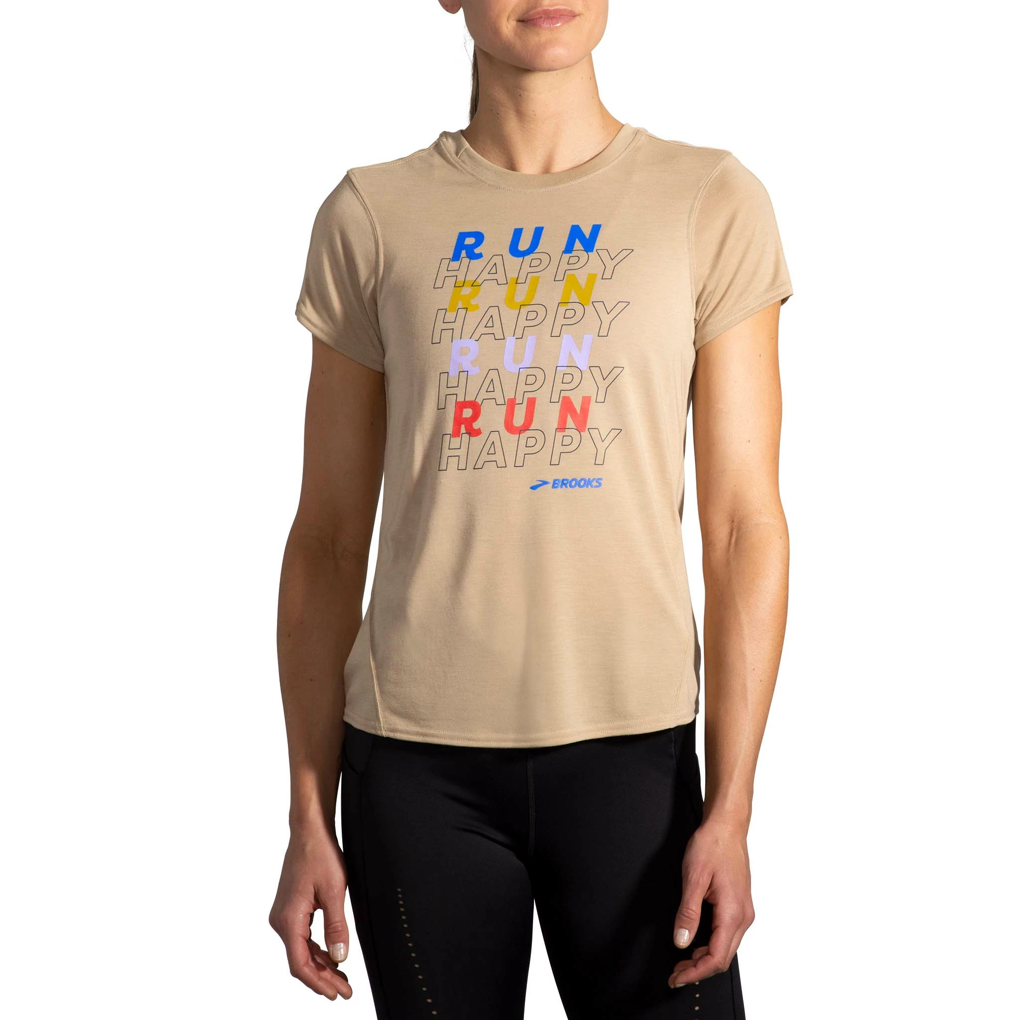 Brooks | Women's Distance Graphic Short Sleeve Tee - Heather Oatmeal 4 Brooks | Women's Distance Graphic Short Sleeve Tee - Heather Oatmeal - Image 2