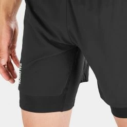 Salomon | Men's Cross Twinskin Shorts - Deep Black 15 Salomon | Men's Cross Twinskin Shorts - Deep Black -True Motion Sales Store LC1868600 M Salomon CrossTWShorts close