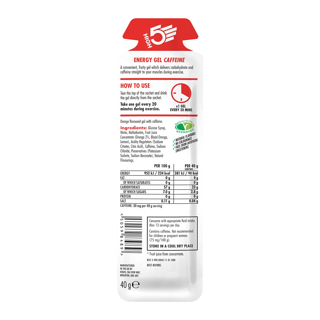 High 5 | Energy Gel With Caffeine - Orange Flavour 4 High 5 | Energy Gel With Caffeine - Orange Flavour - Image 2